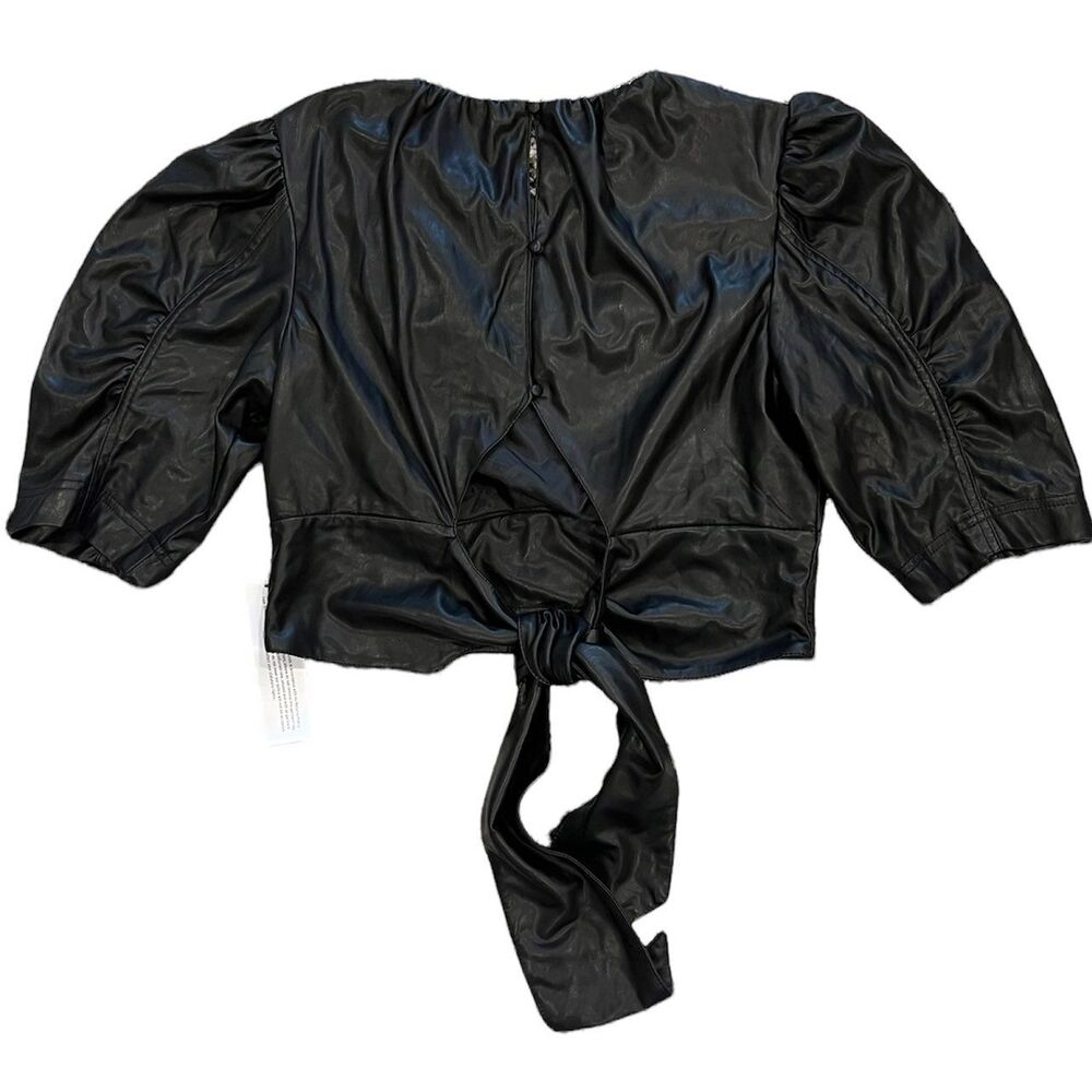 Topshop Faux Leather Cropped Wrap Blouse 10 - Picture 2 of 5